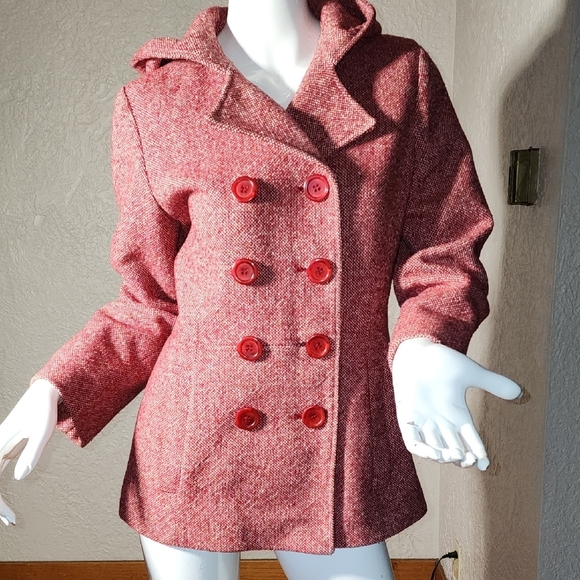 Mudd Jackets & Blazers - Mudd Red Pea Coat with Classic Double-Breasted Design